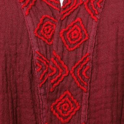 Alternate image for Embroidered Cotton Robe in Cerise and Strawberry Relaxing Sangria