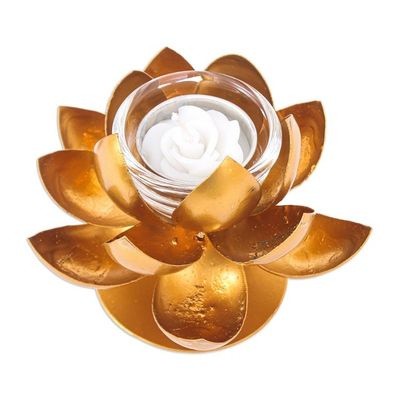 Alternate image for Steel and Gold Foil Lotus Tealight Holder Lovely Lotus