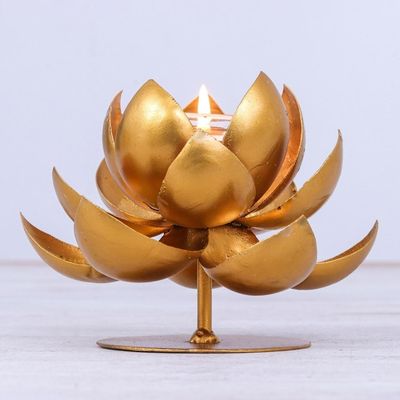 Alternate image for Steel and Gold Foil Lotus Tealight Holder Lovely Lotus