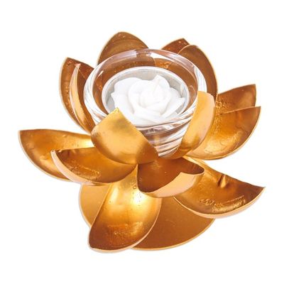 Alternate image for Steel and Gold Foil Lotus Tealight Holder Lovely Lotus