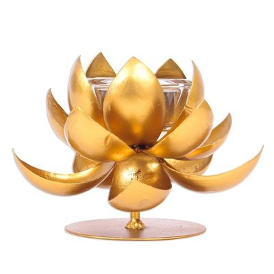 Alternate image for Steel and Gold Foil Lotus Tealight Holder Lovely Lotus