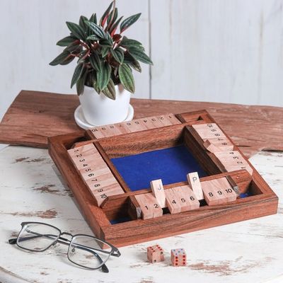 Alternate image for Handcrafted Rain Tree Wood Shut the Box Game from Thailand Shut The Box