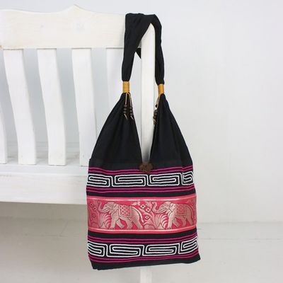 Alternate image for Elephant Cotton Blend Shoulder Bag in Ruby from Thailand Thai Elephants in Ruby