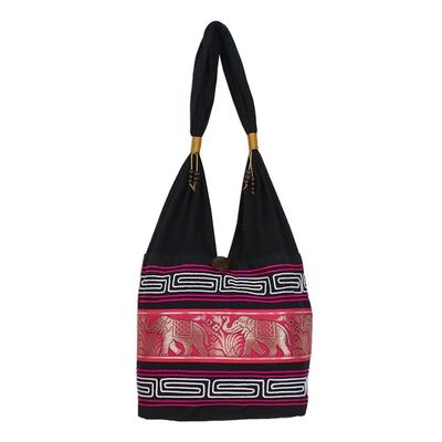 Alternate image for Elephant Cotton Blend Shoulder Bag in Ruby from Thailand Thai Elephants in Ruby