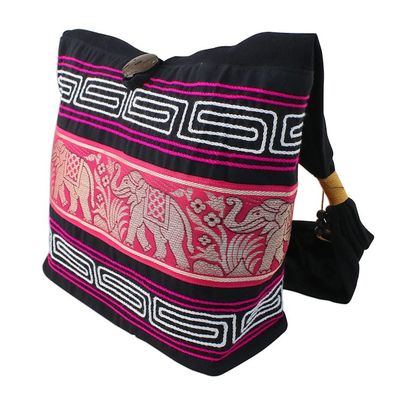 Alternate image for Elephant Cotton Blend Shoulder Bag in Ruby from Thailand Thai Elephants in Ruby