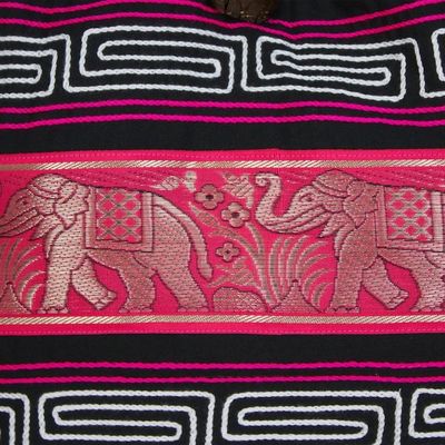 Alternate image for Elephant Cotton Blend Shoulder Bag in Ruby from Thailand Thai Elephants in Ruby