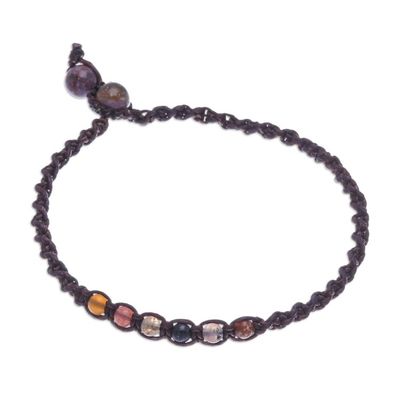 Alternate image for Multicolored Agate Beaded Macrame Anklet from Thailand Thai Beach Chic
