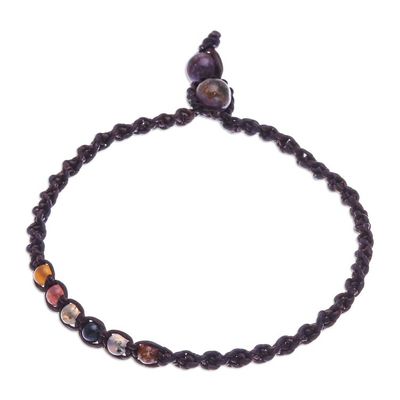 Alternate image for Multicolored Agate Beaded Macrame Anklet from Thailand Thai Beach Chic