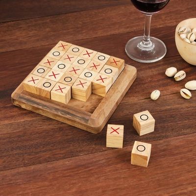Alternate image for Handcrafted Large Wood Tic-Tac-Toe Board from Thailand Extreme Tic-Tac-Toe