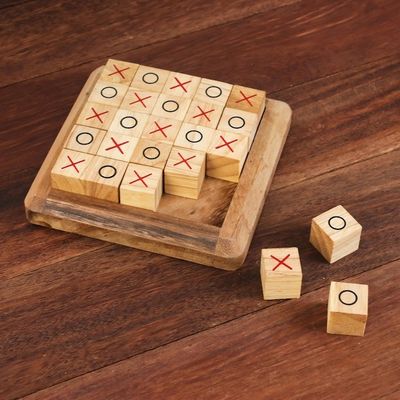 Alternate image for Handcrafted Large Wood Tic-Tac-Toe Board from Thailand Extreme Tic-Tac-Toe