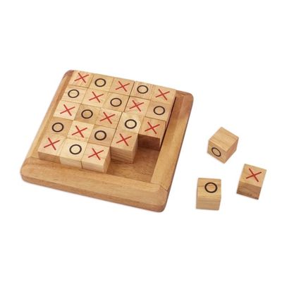 Alternate image for Handcrafted Large Wood Tic-Tac-Toe Board from Thailand Extreme Tic-Tac-Toe