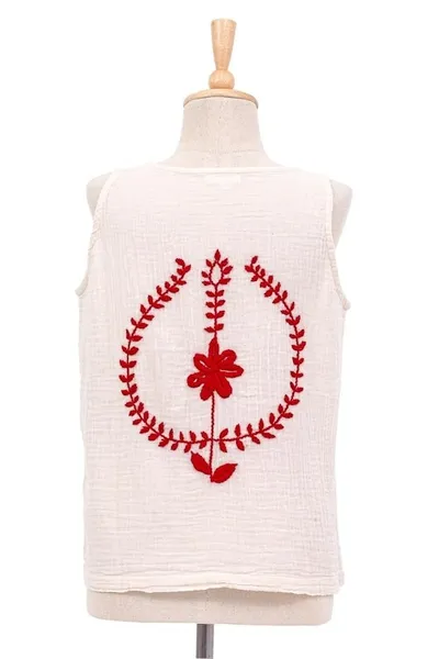 Alternate image for Hand-Embroidered Sleeveless Cotton Blouse Flirty Flowers