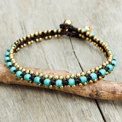 Alternate image for Hand Crocheted Anklet with Calcite and Brass Beads and Bells Tinkling Bells