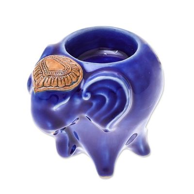 Alternate image for Handcrafted Ceramic Elephant Tealight Holder in Blue Serene Elephant