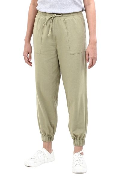 Alternate image for Cotton Twill Jogger Pants with Pockets and Drawstring Waist Casual in Olive