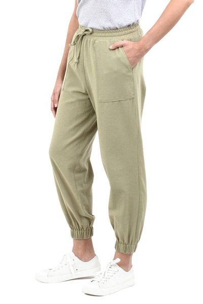 Alternate image for Cotton Twill Jogger Pants with Pockets and Drawstring Waist Casual in Olive