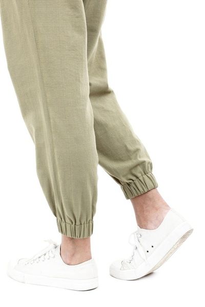 Alternate image for Cotton Twill Jogger Pants with Pockets and Drawstring Waist Casual in Olive