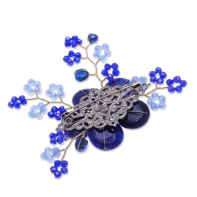 Alternate image for Flower-Shaped Dark Blue Cultured Pearl and Quartz Brooch Pin Petals of Imagination