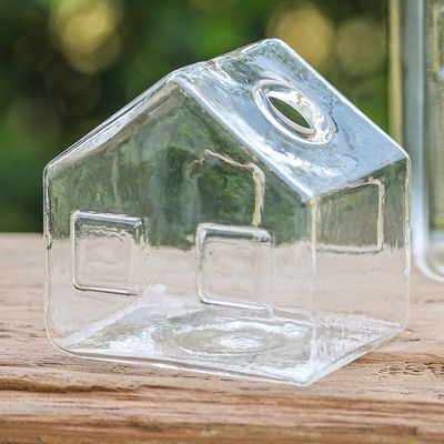 Alternate image for Handcrafted House-Shaped Glass Decorative Vase Small Crystal Home