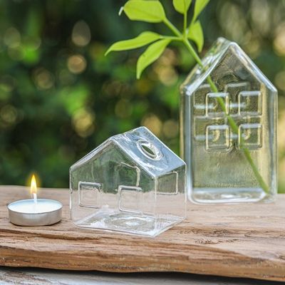 Alternate image for Handcrafted House-Shaped Glass Decorative Vase Small Crystal Home