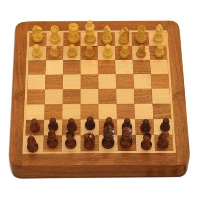 Alternate image for Hand Crafted Acacia and Haldu Wood Chess Set Idle Hours