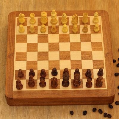 Alternate image for Hand Crafted Acacia and Haldu Wood Chess Set Idle Hours
