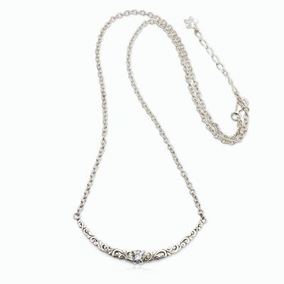 Alternate image for Blue Topaz Silver Pendant Necklace with Leaf Motifs Graceful Bloom