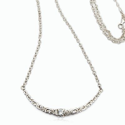 Alternate image for Blue Topaz Silver Pendant Necklace with Leaf Motifs Graceful Bloom