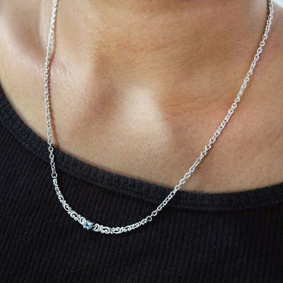 Alternate image for Blue Topaz Silver Pendant Necklace with Leaf Motifs Graceful Bloom