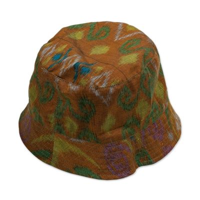 Alternate image for Balinese Ikat-Themed 100 Cotton Bucket Hat in Sepia Hues Sepia Denpasar