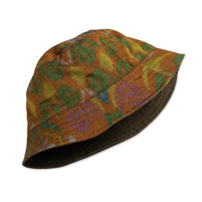 Alternate image for Balinese Ikat-Themed 100 Cotton Bucket Hat in Sepia Hues Sepia Denpasar