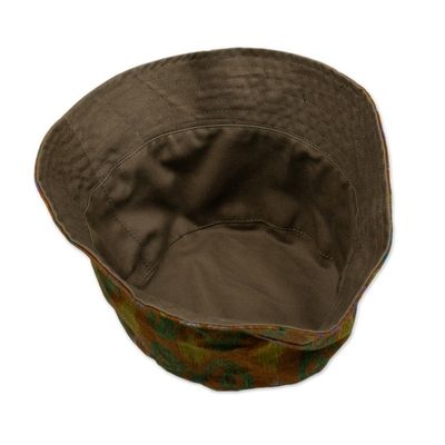 Alternate image for Balinese Ikat-Themed 100 Cotton Bucket Hat in Sepia Hues Sepia Denpasar