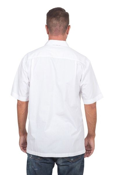 Alternate image for Hand Stamped Batik Accents on White Cotton Shirt For Men Blue Waves