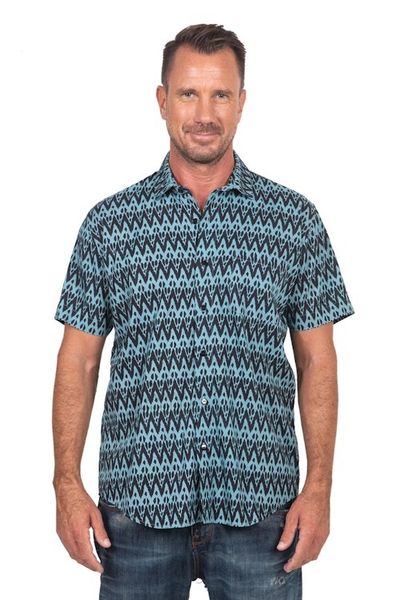 Alternate image for Mens Hand-Stamped Collared Cotton Shirt Heartbeats