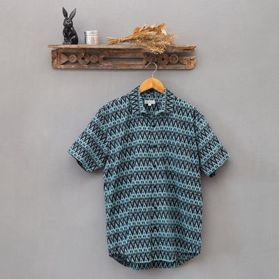 Alternate image for Mens Hand-Stamped Collared Cotton Shirt Heartbeats