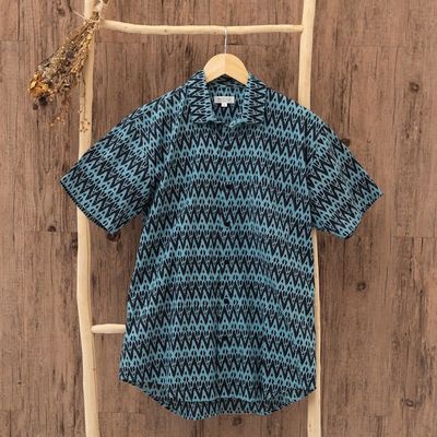 Alternate image for Mens Hand-Stamped Collared Cotton Shirt Heartbeats