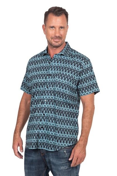 Alternate image for Mens Hand-Stamped Collared Cotton Shirt Heartbeats