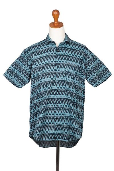 Alternate image for Mens Hand-Stamped Collared Cotton Shirt Heartbeats