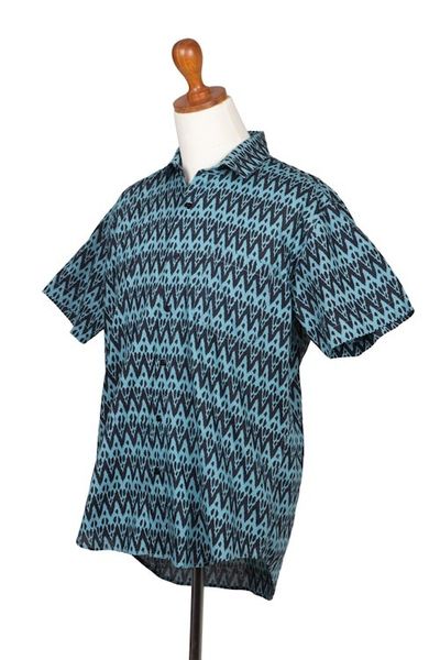 Alternate image for Mens Hand-Stamped Collared Cotton Shirt Heartbeats