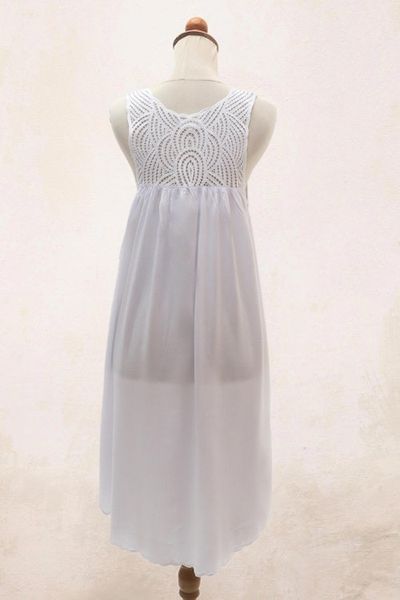 Alternate image for Hand Embroidered White Cotton Dress Drifting Clouds in White