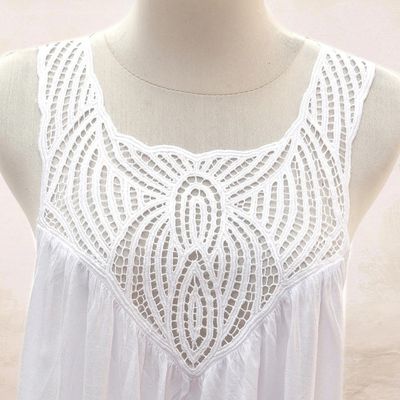 Alternate image for Hand Embroidered White Cotton Dress Drifting Clouds in White