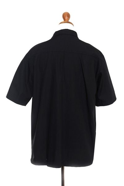 Alternate image for Mens Black Embroidered Cotton Shirt Black Borders
