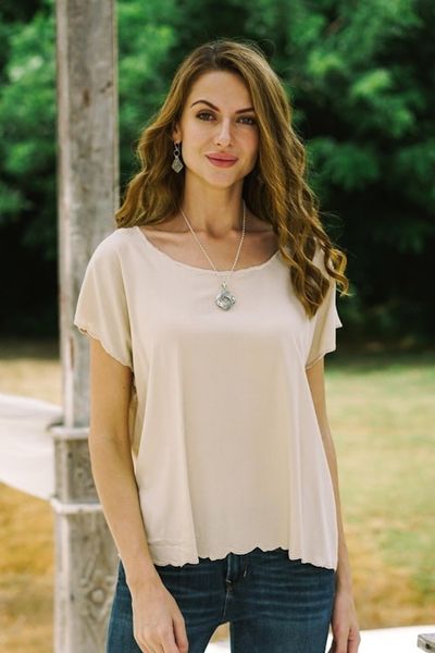 Alternate image for Ivory Short-Sleeved Rayon Blouse Timeless Tee in Ivory