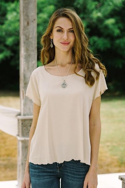 Alternate image for Ivory Short-Sleeved Rayon Blouse Timeless Tee in Ivory