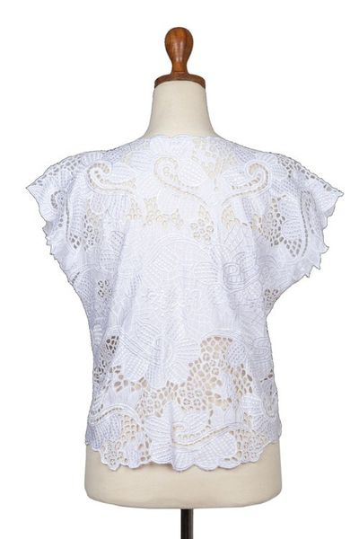 Alternate image for Floral White-On-White Openwork and Embroidered Rayon Top Rose Mallow in White