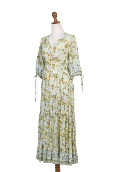 Alternate image for Rayon Batik Maxi Dress with Floral Pattern Crafted in Bali Spring Blossom