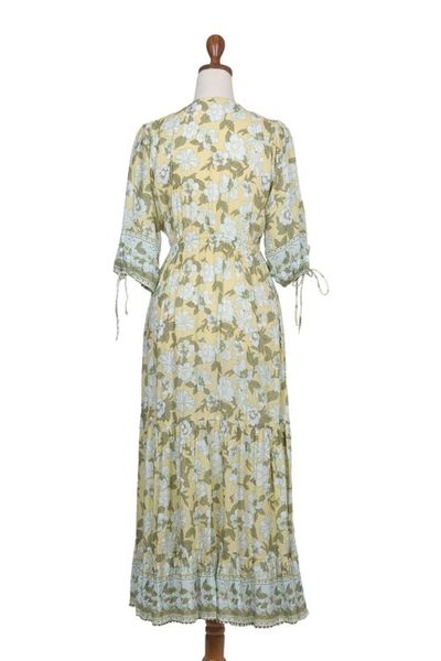 Alternate image for Rayon Batik Maxi Dress with Floral Pattern Crafted in Bali Spring Blossom