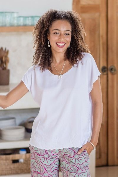 Alternate image for Embroidered Rayon Blouse from Bali Timeless in White