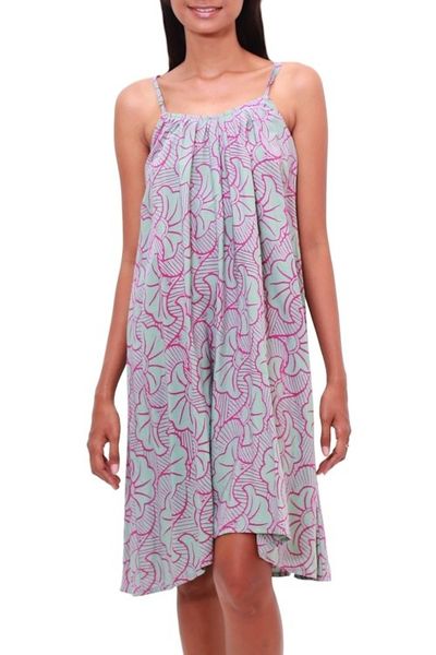 Alternate image for Batik Rayon Sundress in Green and Magenta from Bali Gingko Leaf