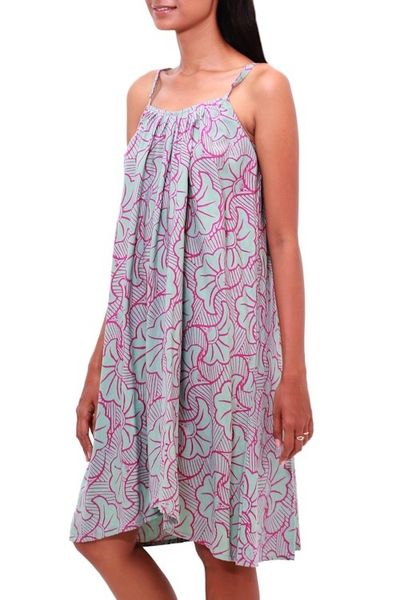 Alternate image for Batik Rayon Sundress in Green and Magenta from Bali Gingko Leaf